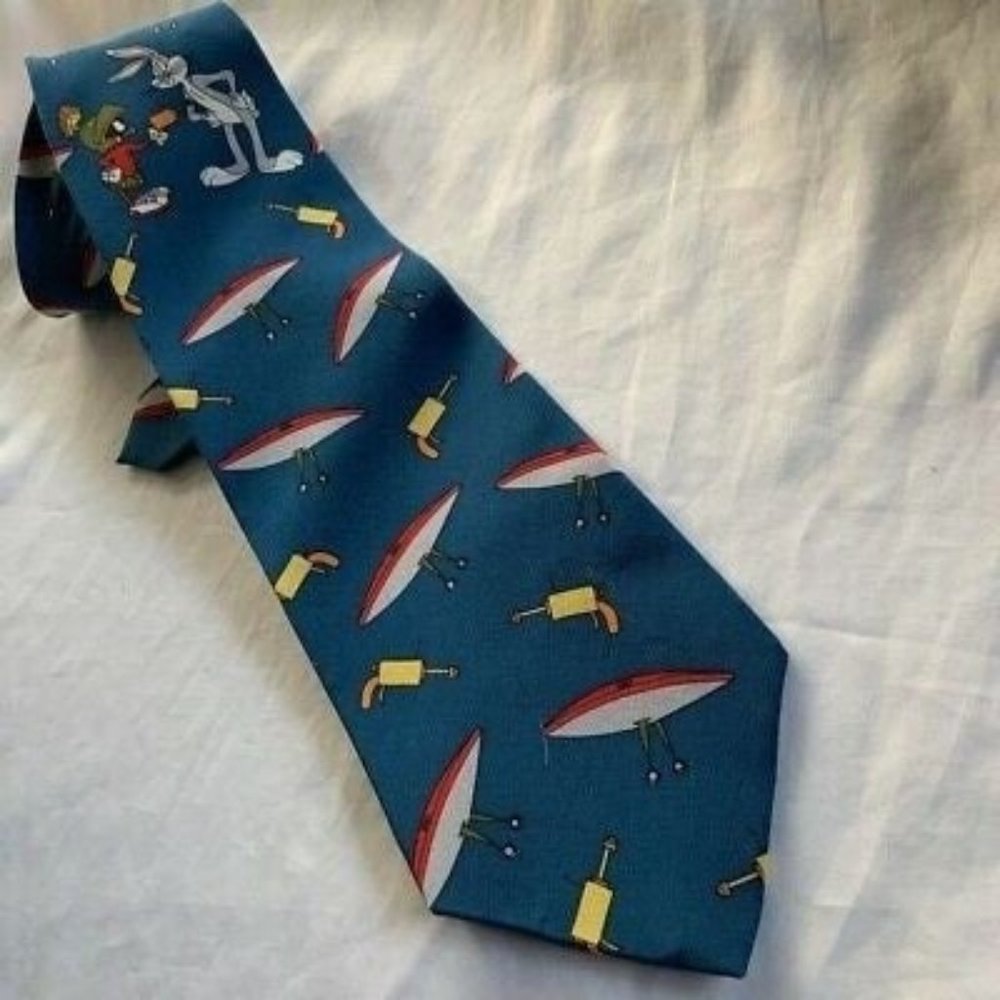 Bugs Bunny Looney Tunes Mens Tie Blue Marvin the Martian Warner Bros Novelty